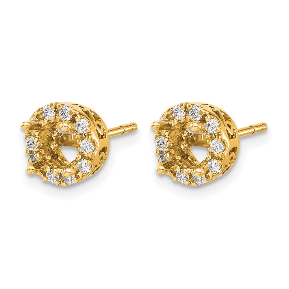 14K Gold 1/2 Carat Diamond Semi-Mount Halo Stud Earrings (Holds 2 x 6.5mm Stones)