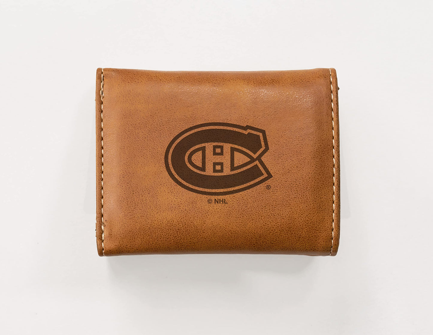 Hockey Rico Industries Montreal Canadiens Brown Laser Engraved Trifold Laser Engraved Tri-Fold Wallet - Men's Accessory