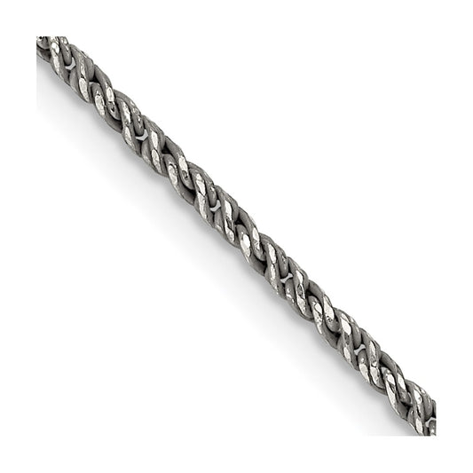 Sterling Silver Ruthenium-plated 1.7mm Twisted Tight Wheat Chain 18 Inches