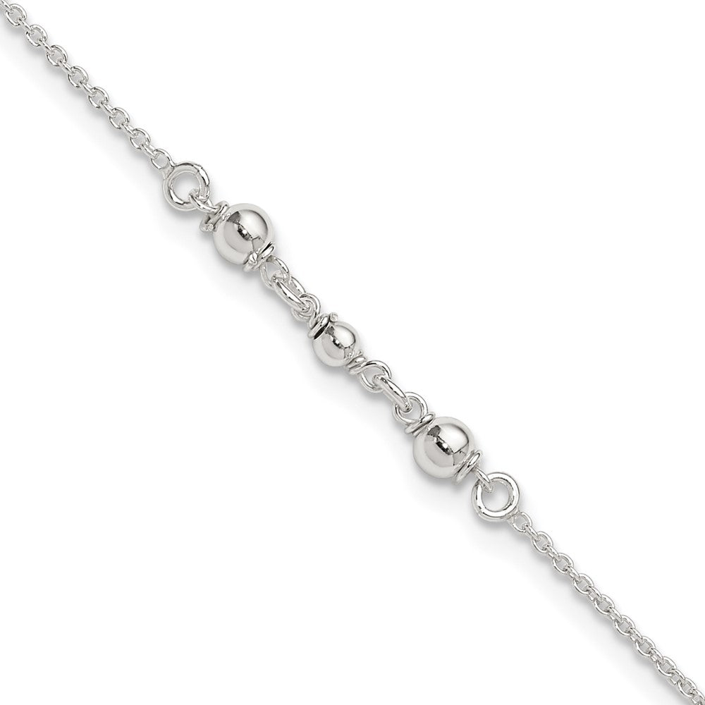 Sterling Silver Polished w/1in. Ext. Fancy Anklet 9 inches