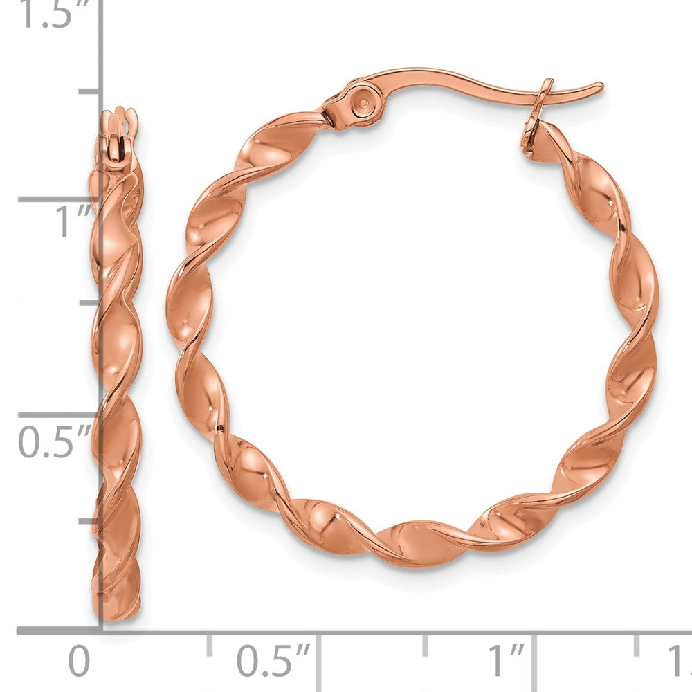 Chisel Stainless Steel Polished Rose IP-plated Twisted Hoop Earrings