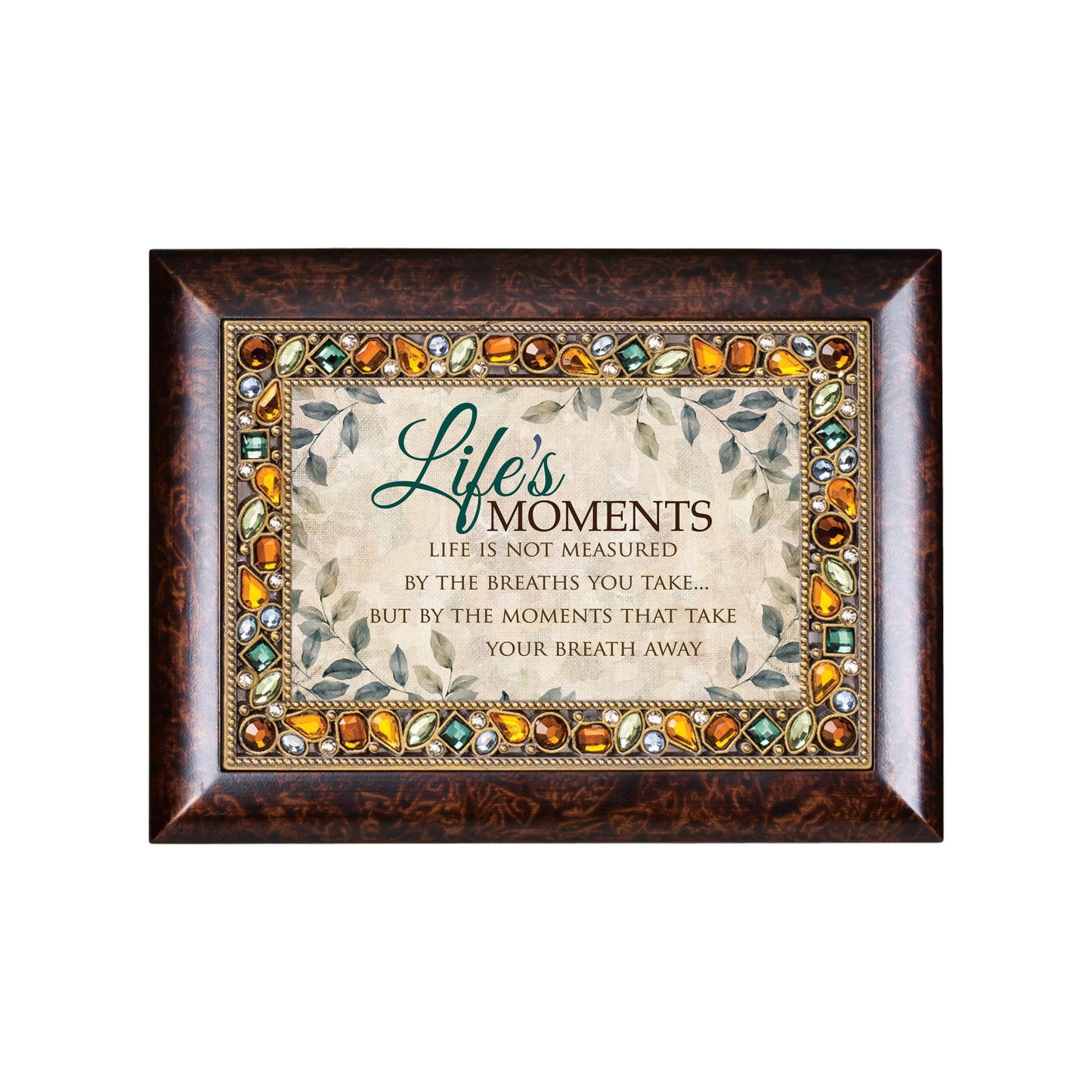 8" Brown and Green Italian Style Rectangular "Life's MOMENTS" Printed Musical Box