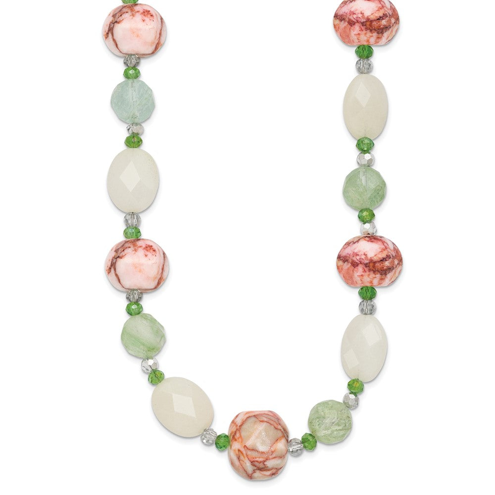 Sterling Silver Aventurine Crystal Jade and Jasper 18 inch Necklace with 2 inch extension 18 Inches