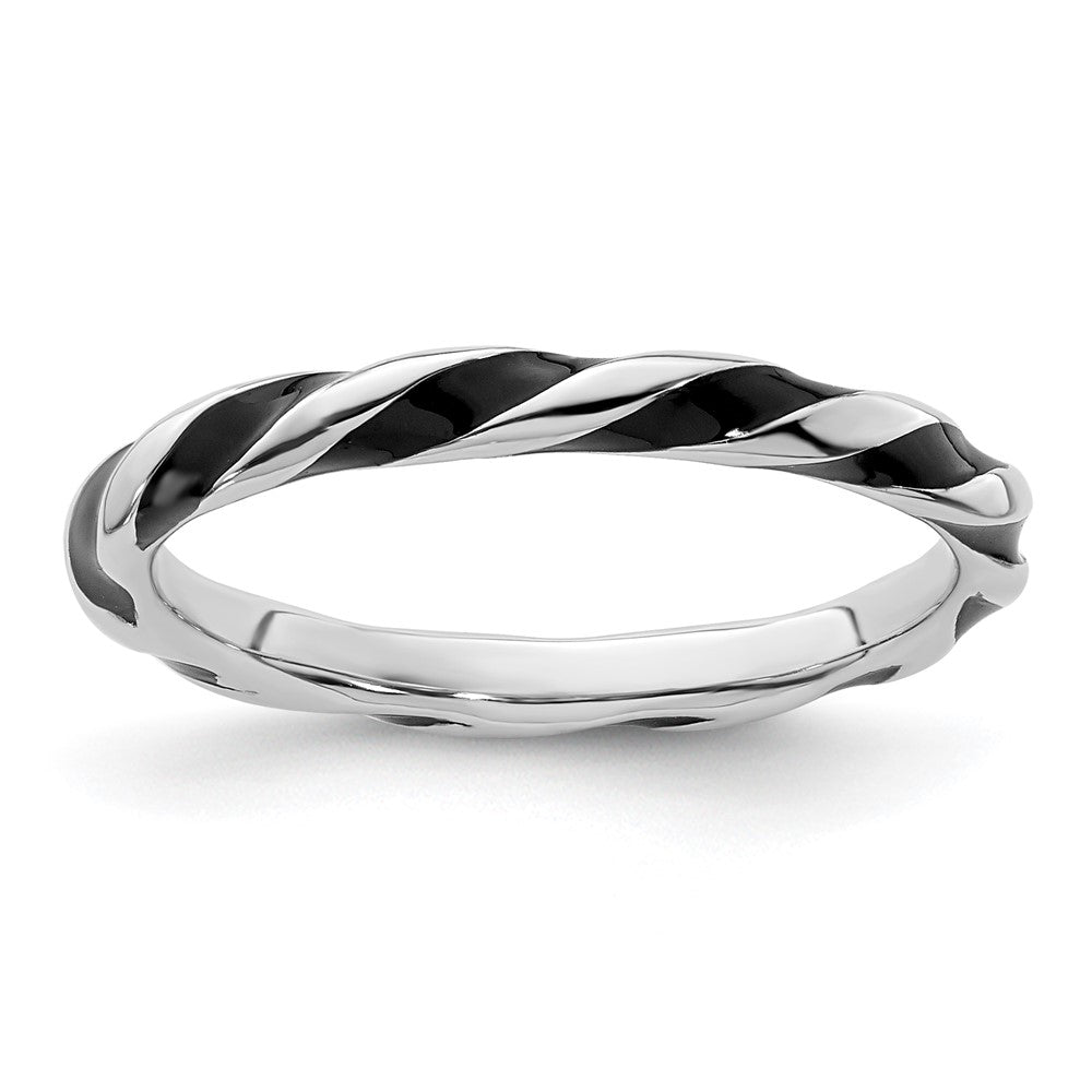 Sterling Silver Stackable Expressions Twisted Black Enameled Ring Size -6