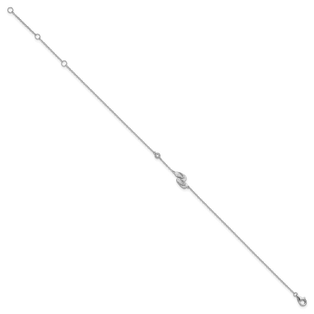 Sterling Silver Rhodium-plated Polished CZ Flip Flops 9 inch with a 2 inch extention Anklet 9 inches