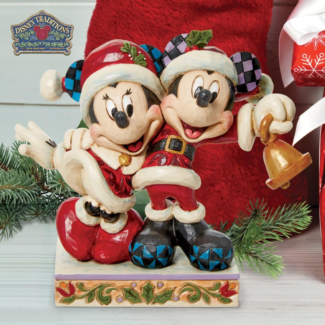 Jim Shore Jingle Bell - One Figurine 5.75 Inch, Resin - Minnie Mickey Mouse Santa Suits 6013058