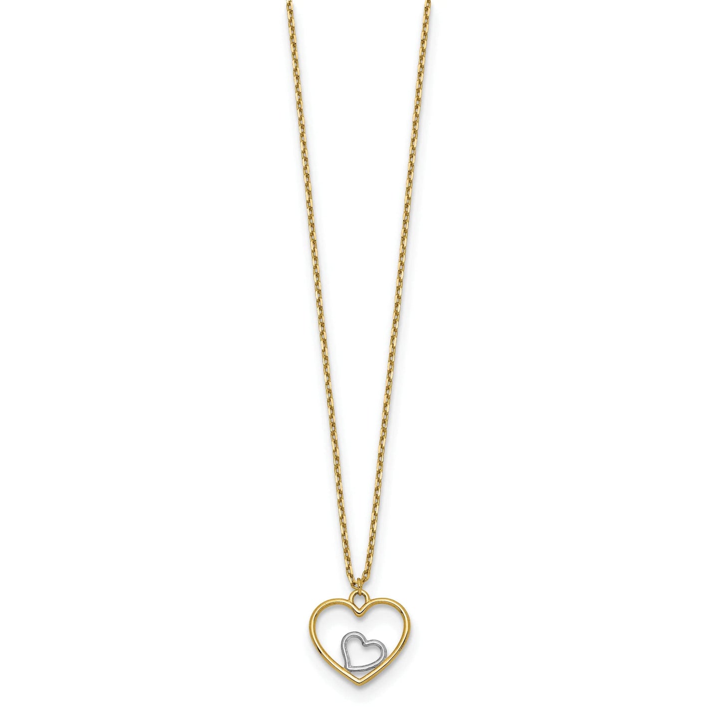 14k w/Rhodium Heart in Heart Necklace