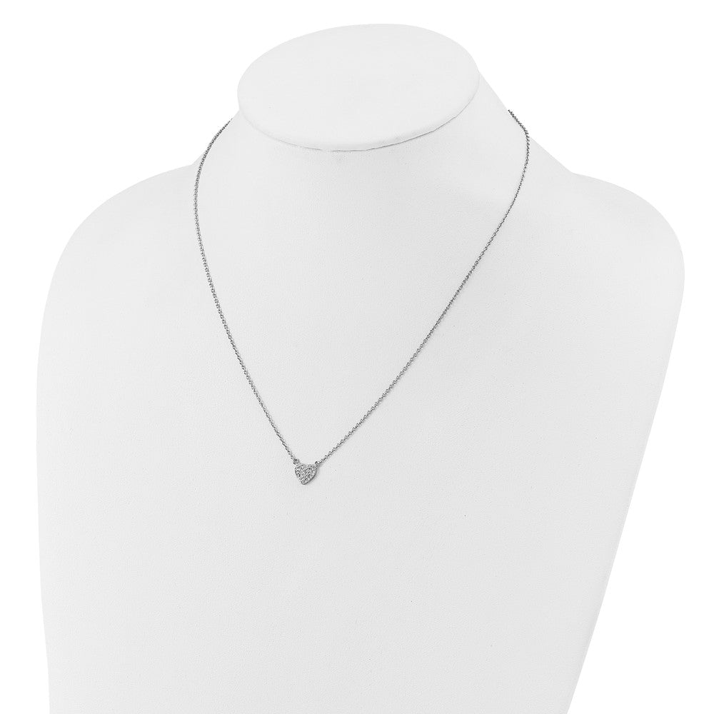 Cheryl M Sterling Silver Rhodium-plated Polished Pave CZ Heart Necklace 18 Inches