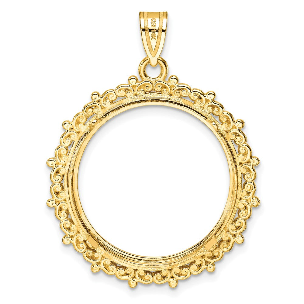Wideband Distinguished Coin Jewelry 14k Polished Fancy 22.0mm Prong Coin Bezel Pendant