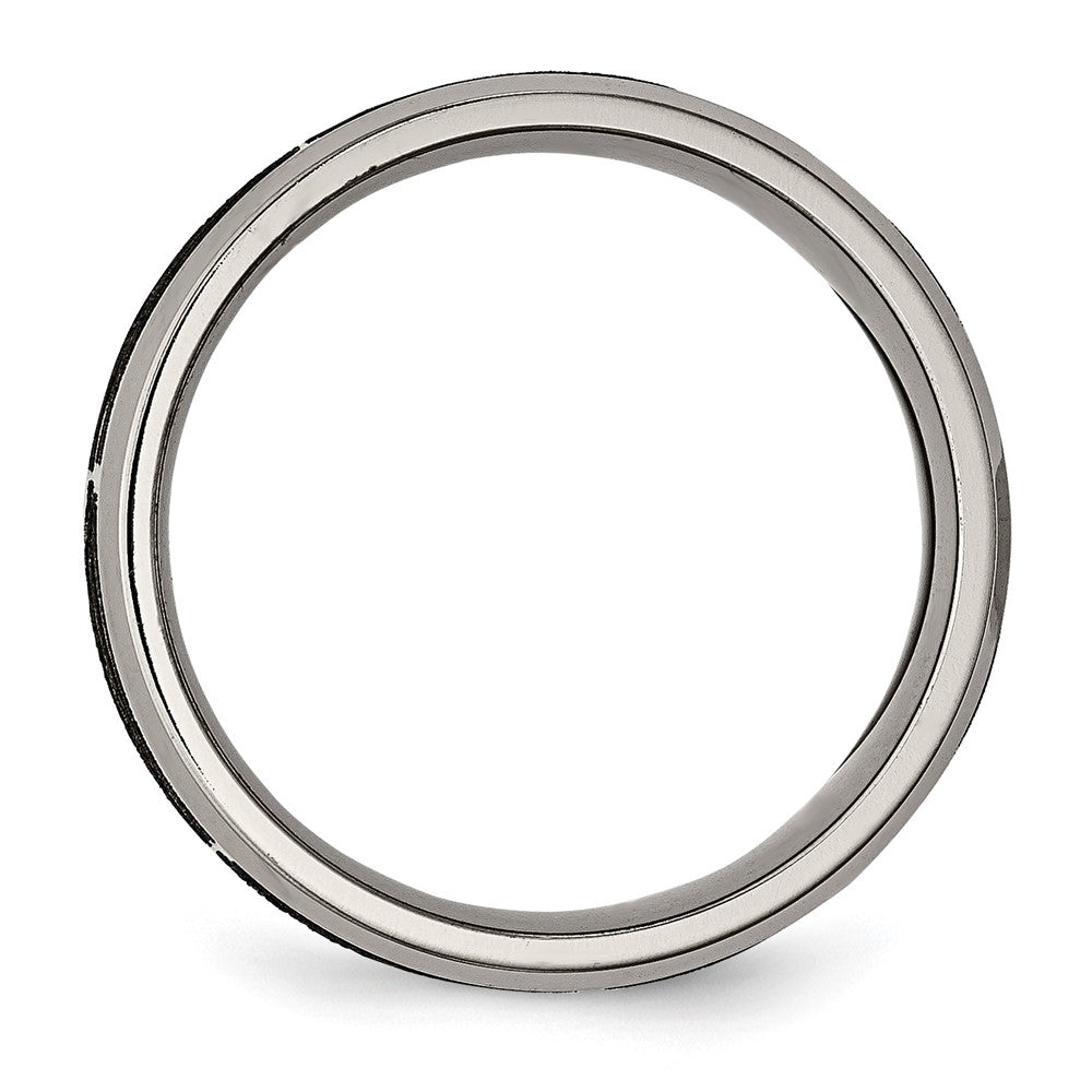 Titanium Brushed & Polished Flames Laser Design 8mm Beveled Edge Band Size - 7