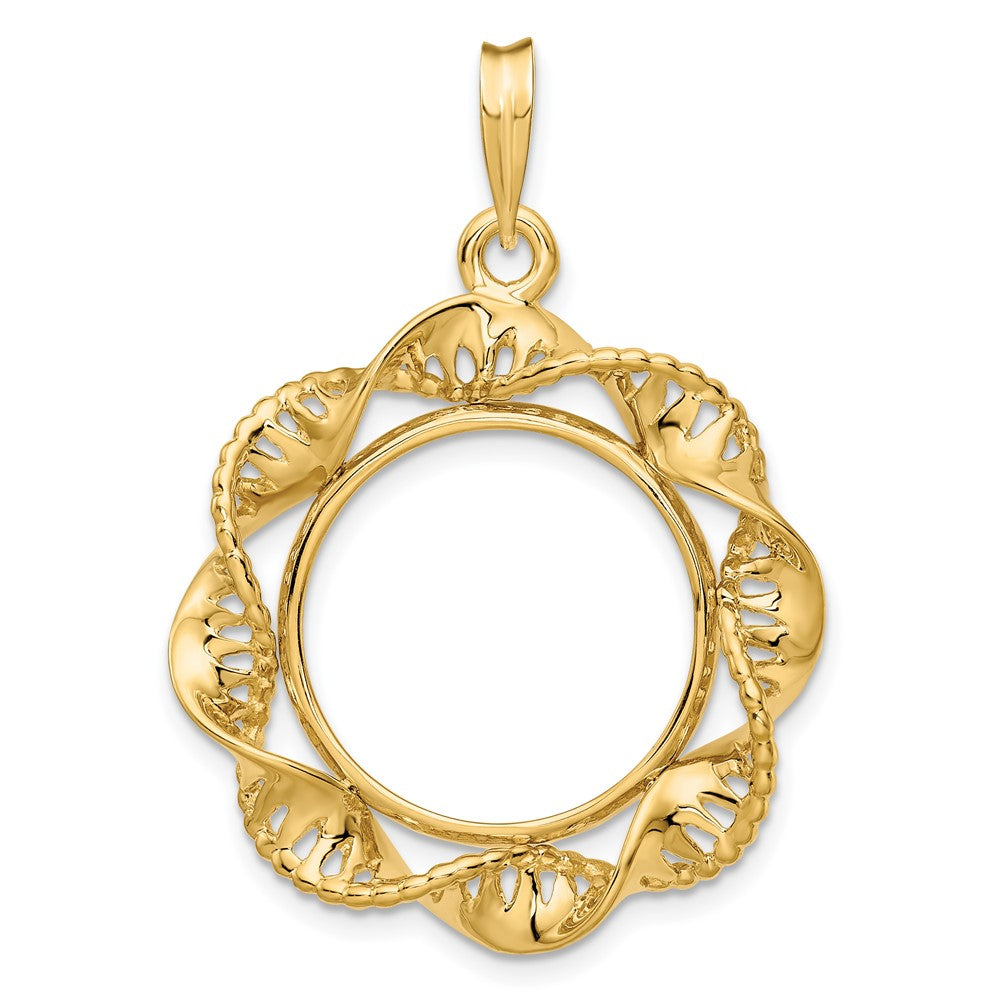 Wideband Distinguished Coin Jewelry 14k Polished Fancy Twisted Ribbon 17.8mm Prong Coin Bezel Pendant
