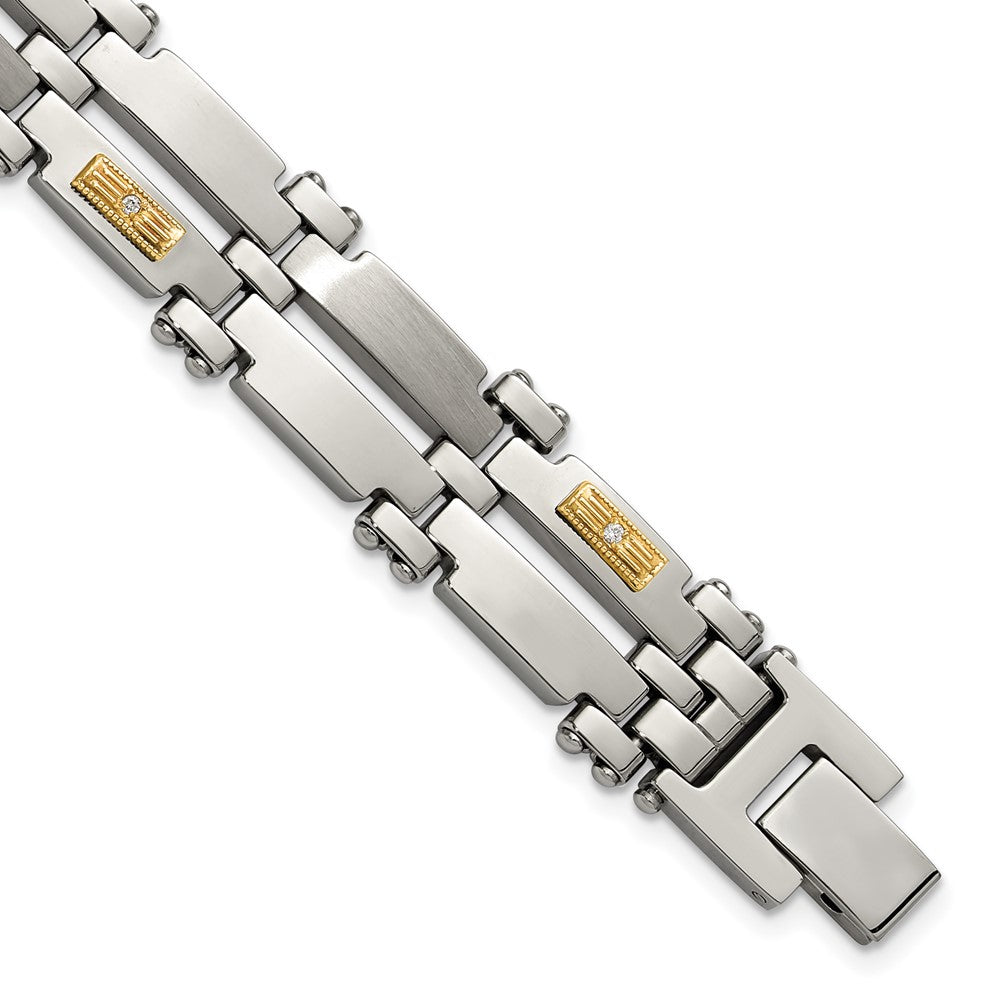 Chisel Stainless Steel Brushed and Polished with 14K Gold Accent and 1/20ct. Diamond 8.5 inch Bracelet 8.5 inches