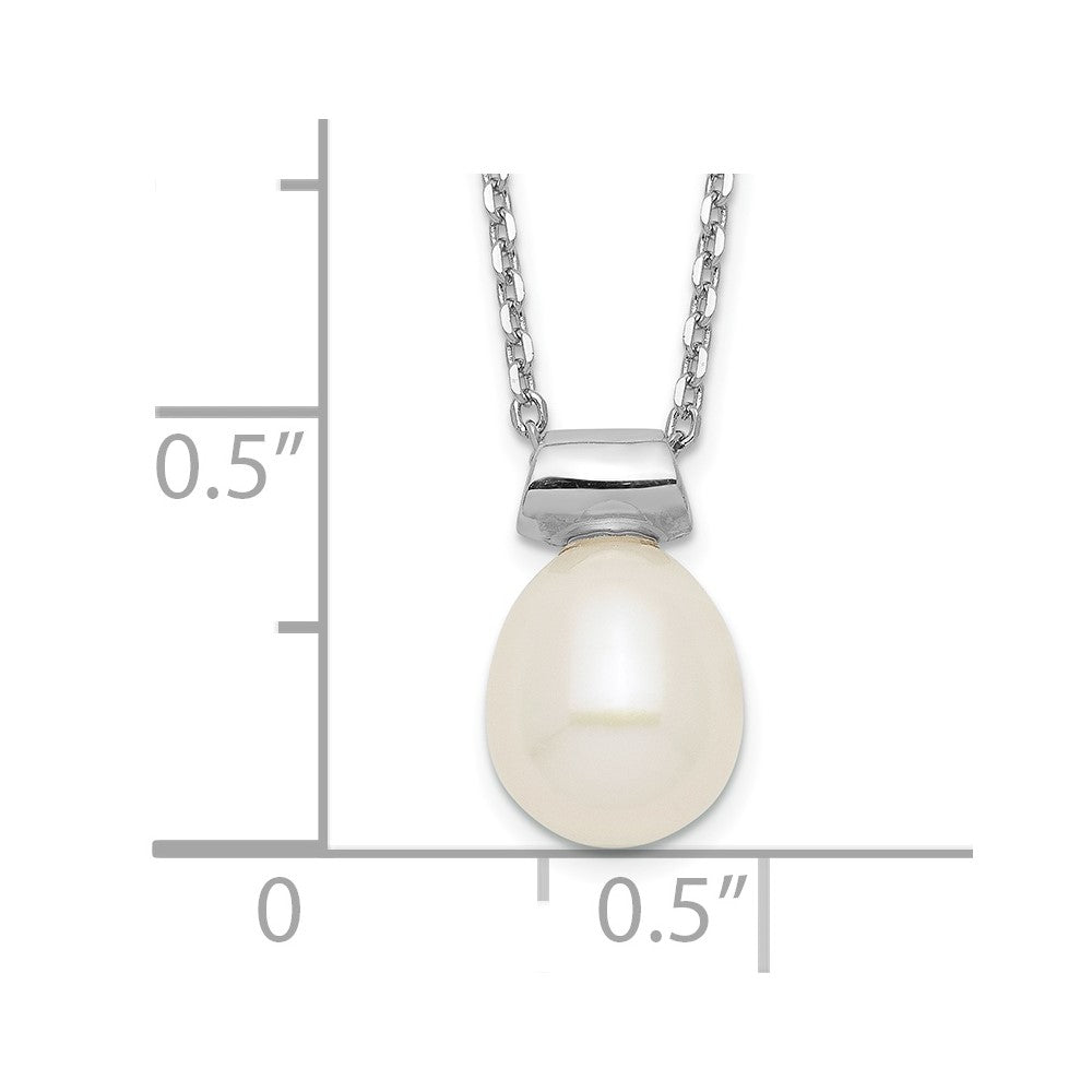 Sterling Silver Rhodium-plated 7-7.5mm White Rice Freshwater Cultured Pearl 16 inch with 1.5 inch Extension Necklace 16 Inches