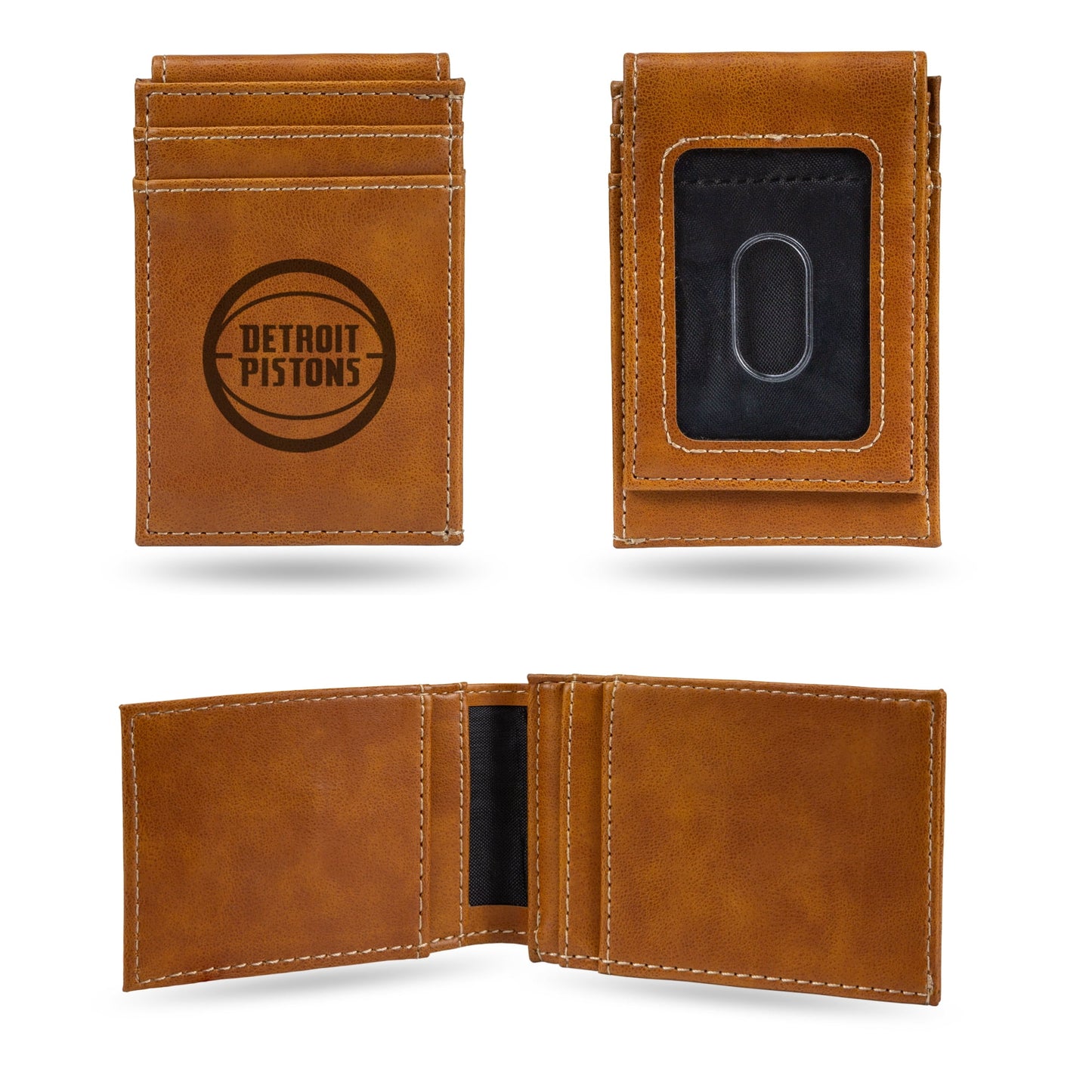 Pistons Laser Engraved Brown Front Pocket Wallet