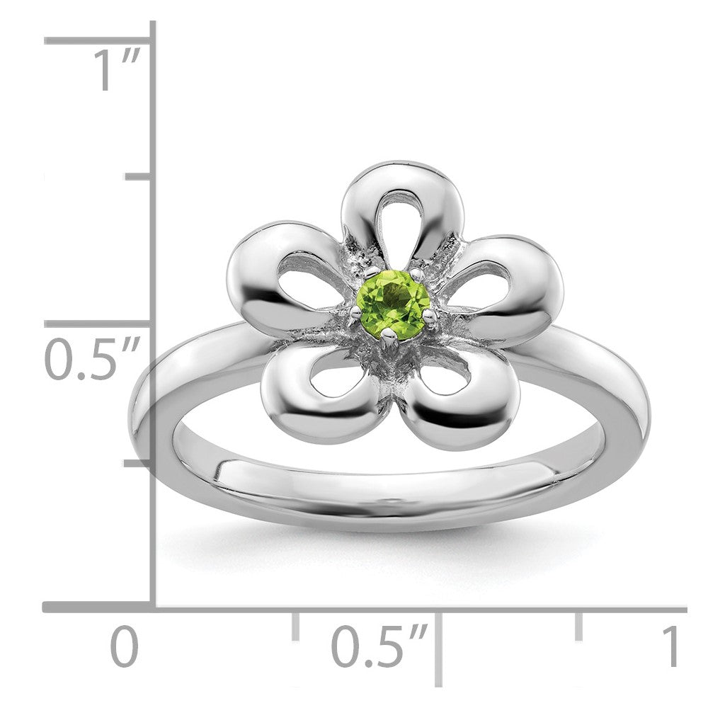 Sterling Silver Stackable Expressions Polished Peridot Flower Ring Size -8