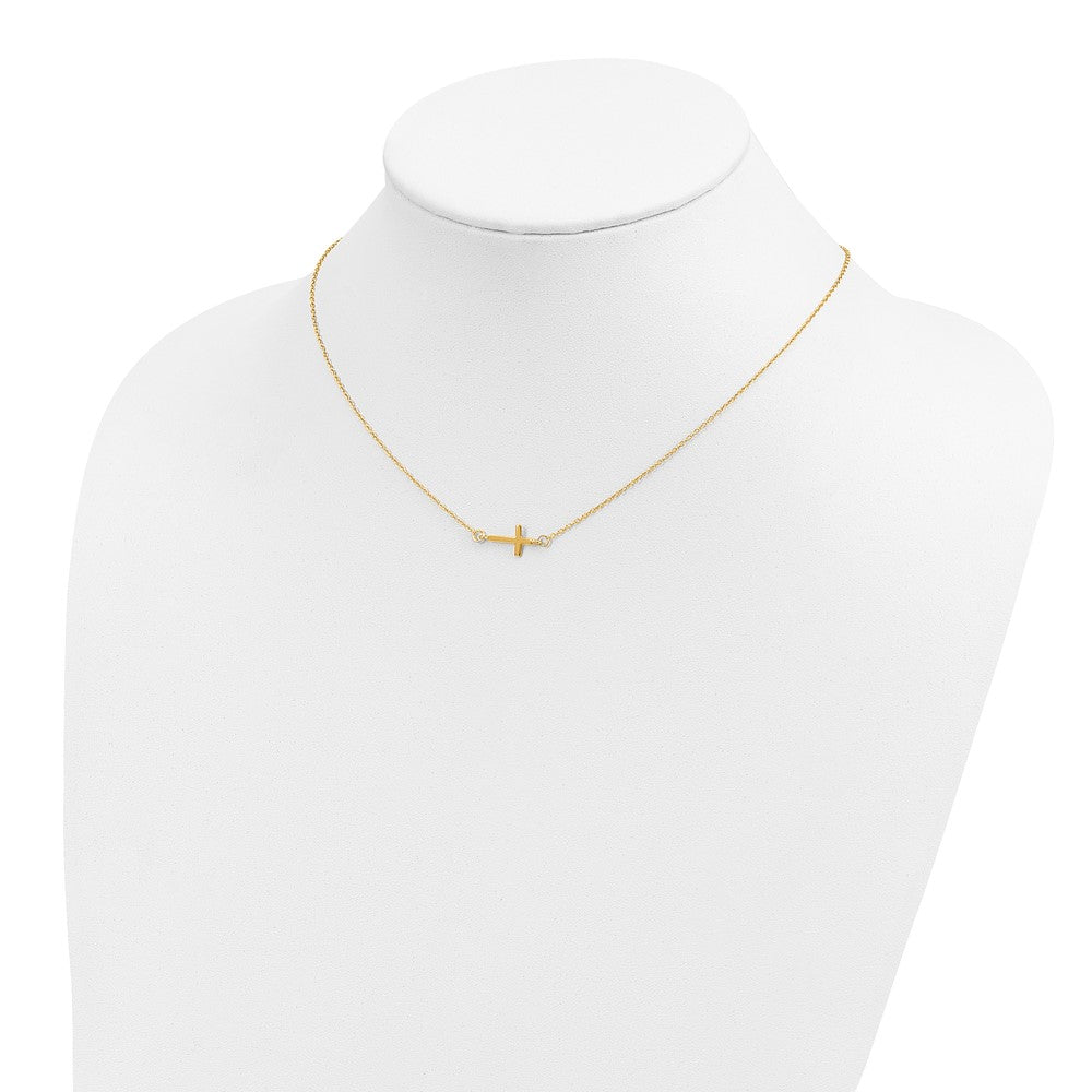 Sterling Silver Gold-tone w/ 2in ext. Sideways Cross Necklace