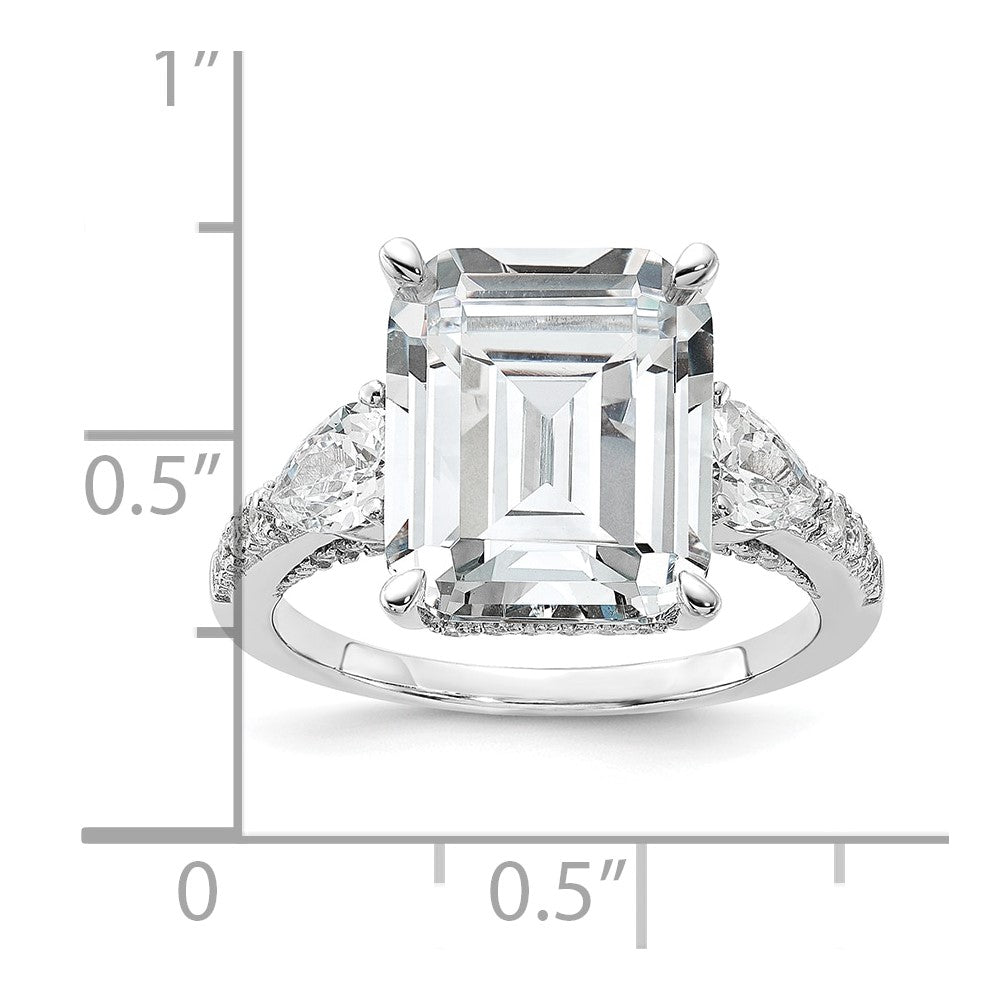 Cheryl M Sterling Silver Rhodium-plated Fancy Emerald-cut and Brilliant-cut CZ Ring