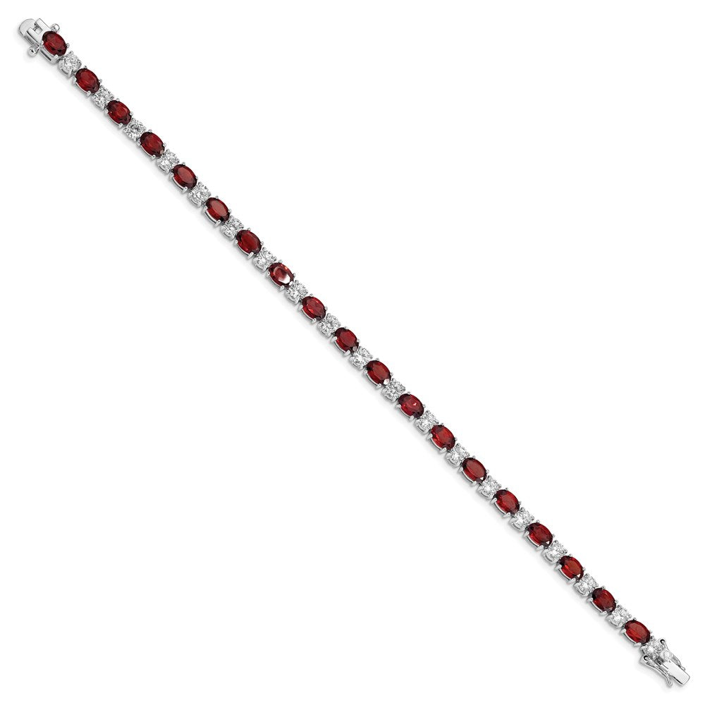 Sterling Silver Rhodium-plated Garnet and Cz Bracelet 7 inches