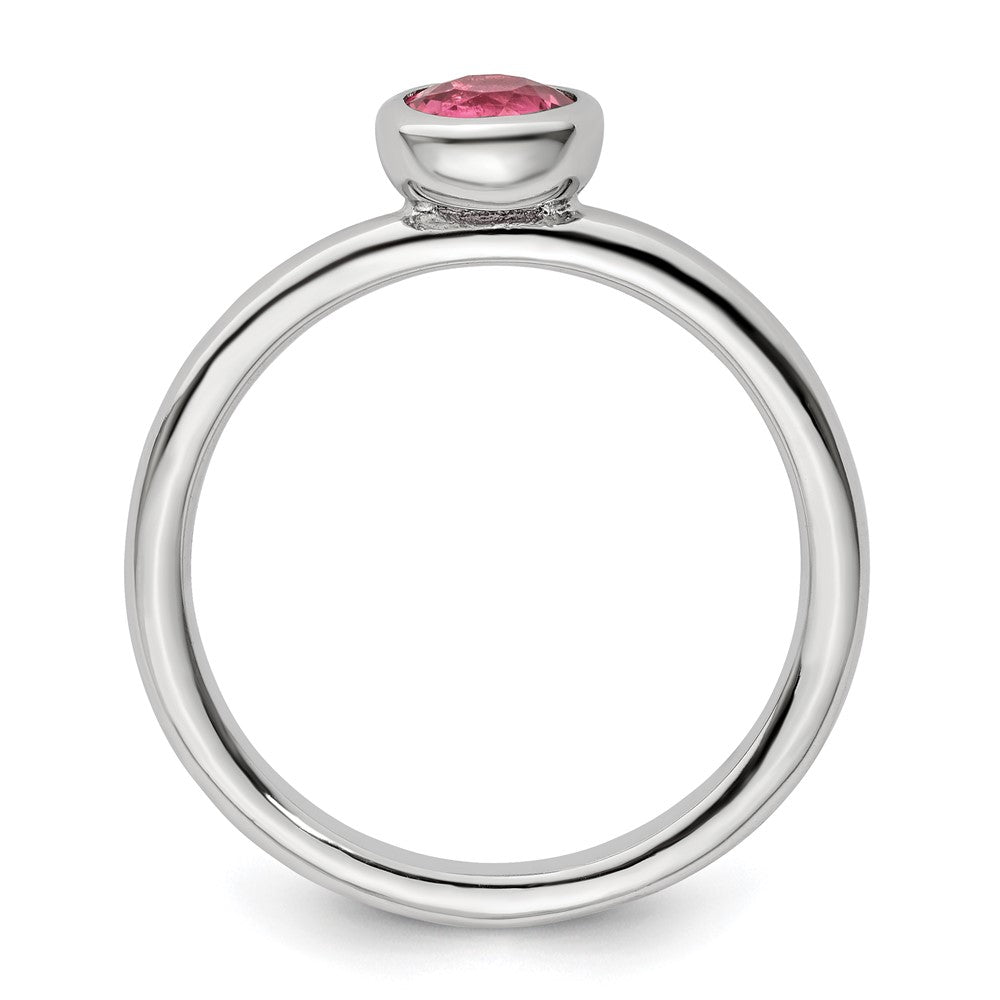 SS Stackable Expressions Low 5mm Round Pink Tourmaline Ring Size -8
