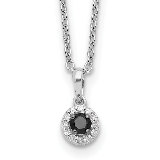 White Night Sterling Silver Rhodium-plated Black and White Diamond Circle Pendant 18 Inch Necklace with 2 Inch Extender