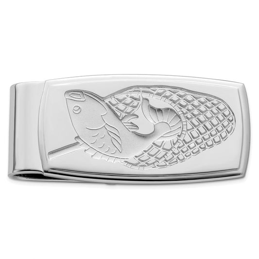 Rhodium-plated Kelly Waters Fish in Net Hinged Money Clip QGP3842