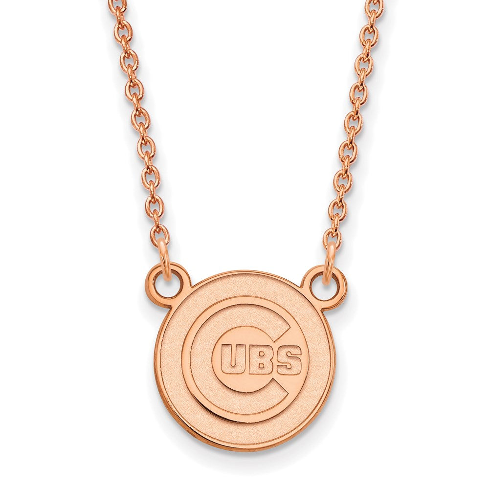 Sterling Silver Rose Gold-plated MLB LogoArt Chicago Cubs Small Pendant w/N