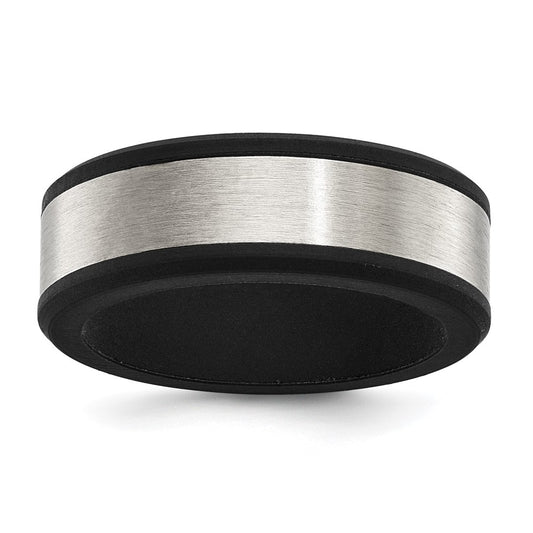 Chisel Stainless Steel Brushed Black Silicone Center 8mm Band Size - 12