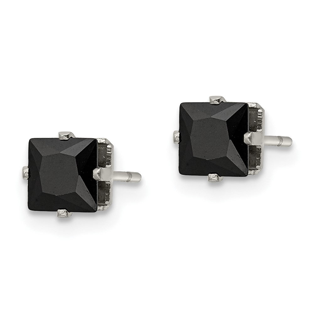 Stainless Steel Polished 5mm Black Square CZ Stud Post Earrings