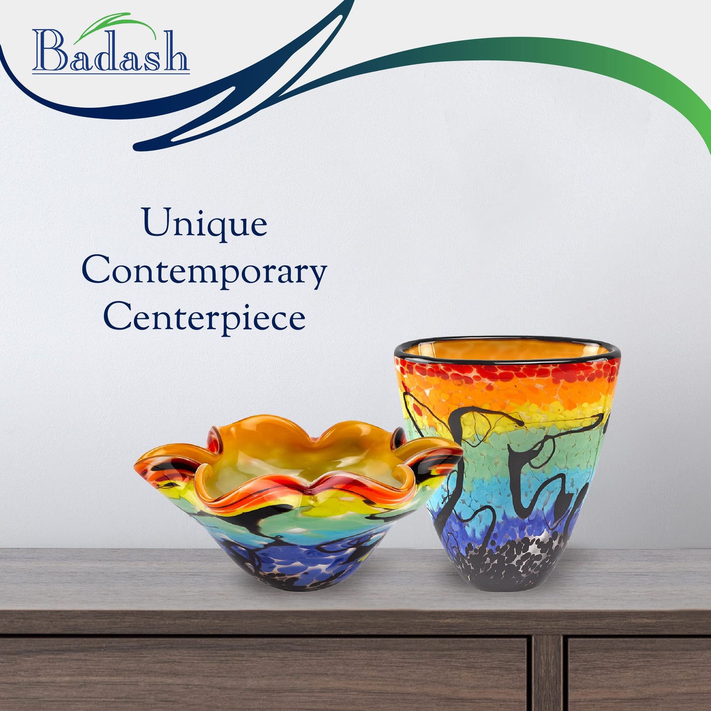 Murano Style Mouth Blown Art Glass Allura Multicolor 7" Vase By Badash
