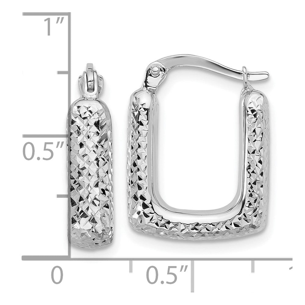 10K White Gold Polished and Diamond-cut Square Hoop Earrings