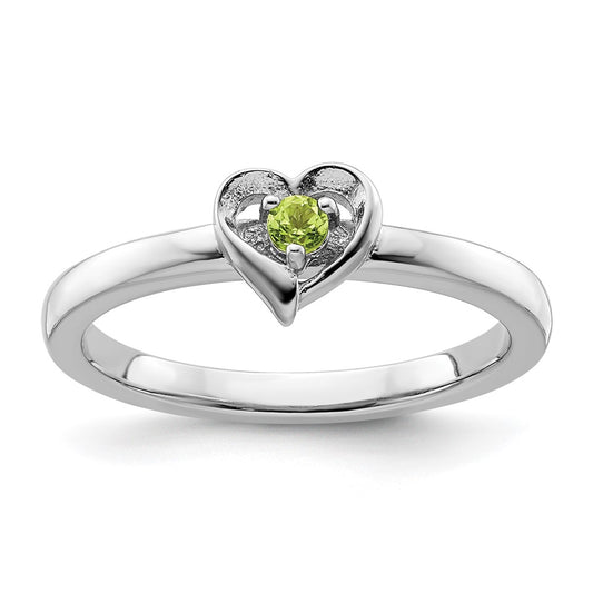 Sterling Silver Stackable Expressions Peridot Heart Ring Size -8
