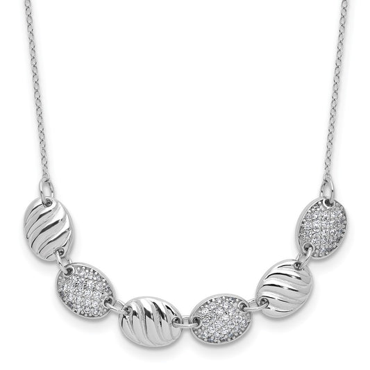 Cheryl M Sterling Silver Rhodium-plated Polished and Grooved CZ Ovals Necklace 18 Inches