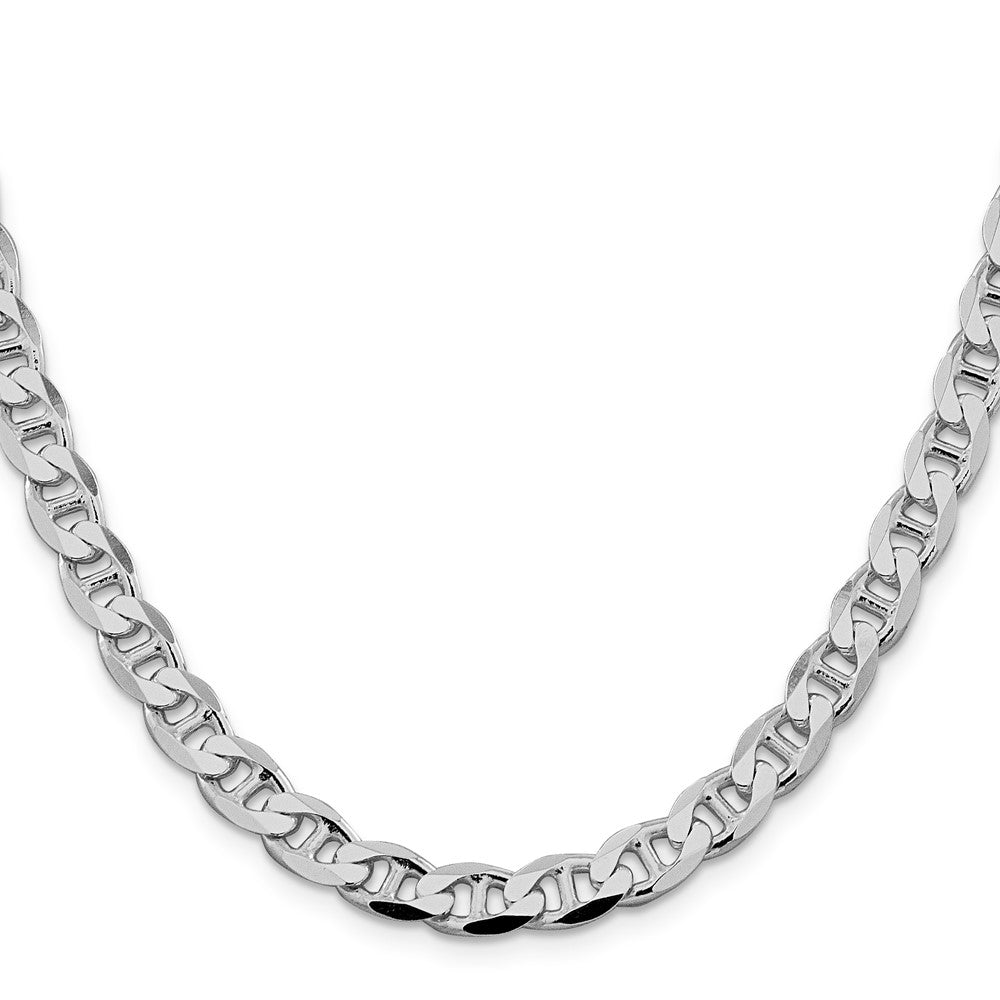 Sterling Silver Rhodium-plated 7.4mm D/C Flat Anchor Curb Chain 24 Inches