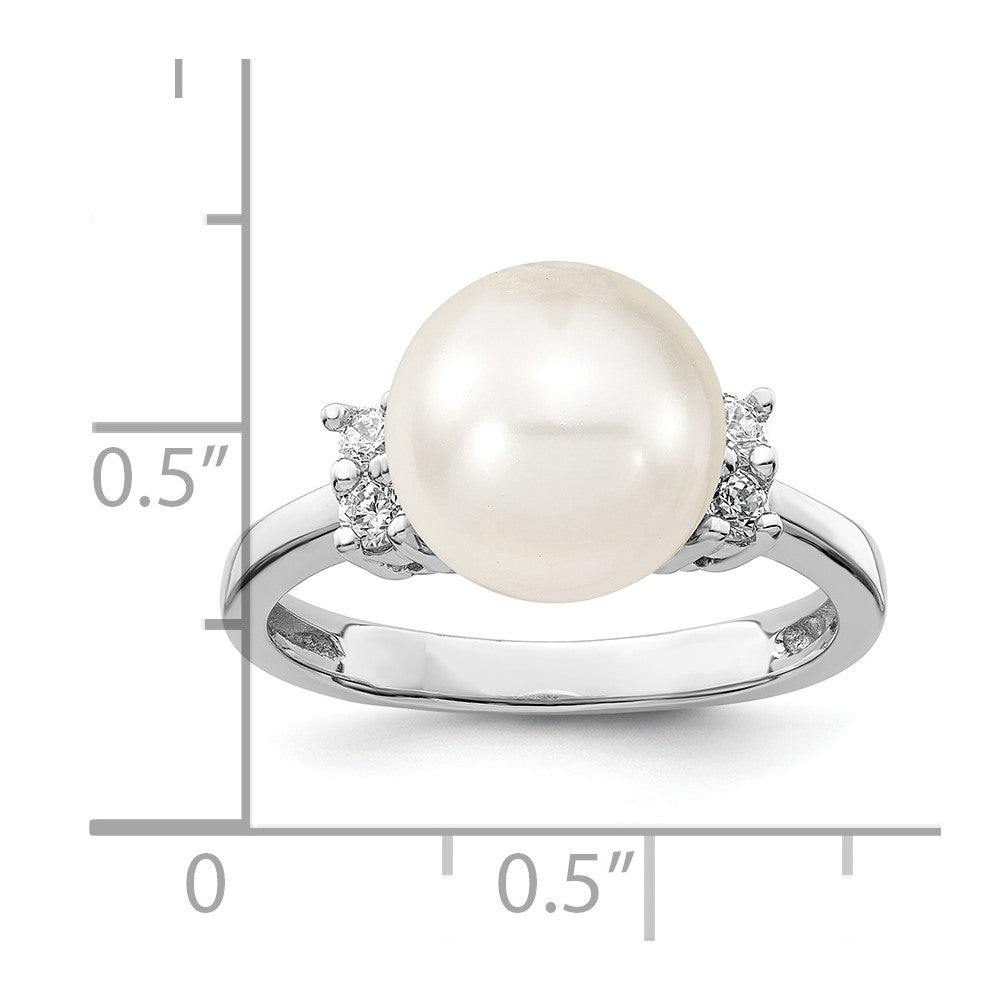 Majestik Sterling Silver Rhodium-plated Size 7 10-11mm White Imitation Shell Pearl and CZ Ring