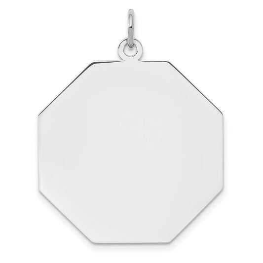 SS Rh-plt Engraveable Octagon Polished Front/Satin Back Disc Charm