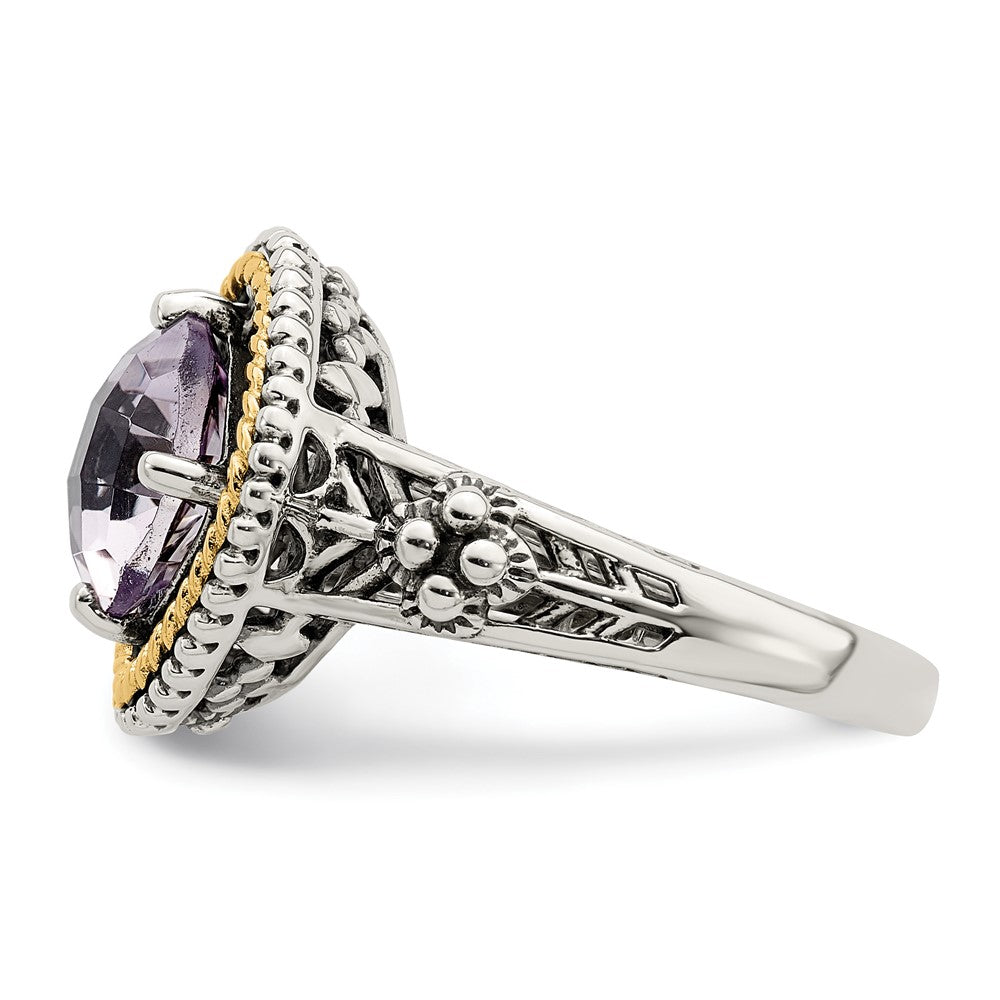 Shey Couture Sterling Silver with 14K Accent Antiqued Cushion Pink Quartz Ring