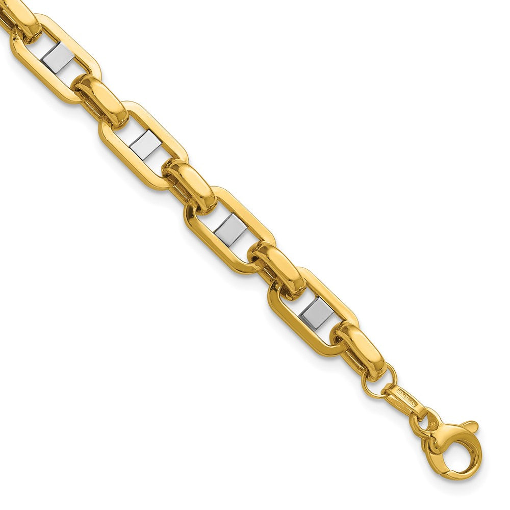 14K w/Wht RH Polished Fancy Flat Anchor Men's Link Bracelet 8  inches
