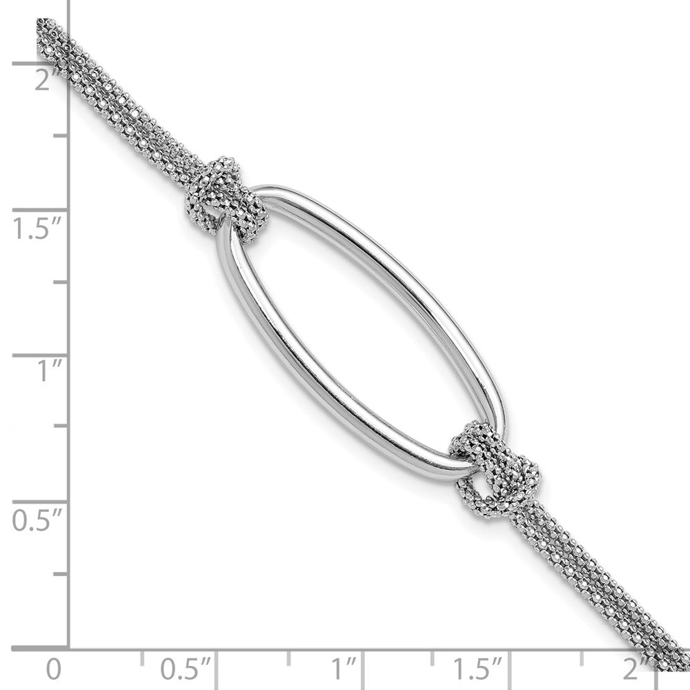 SS RH-plat Polish/Dia-cut Oval 2-Strand w/1.25in ext. Bracelet 8  inches