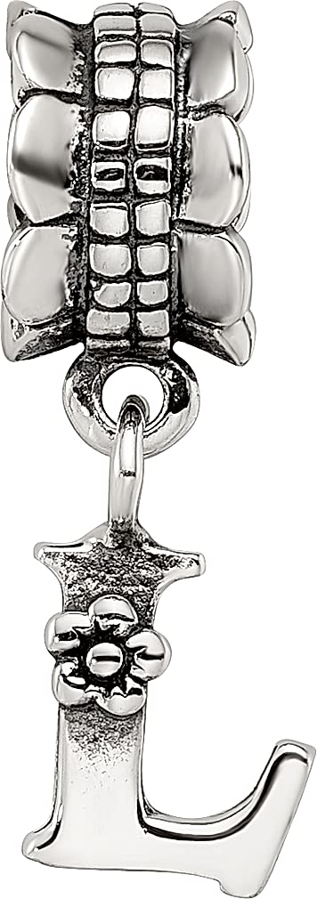 925 Sterling Silver Polished Artisan Oxidized Reflections Letter Name Personalized Monogram Initial L Dangle Bead Charm
