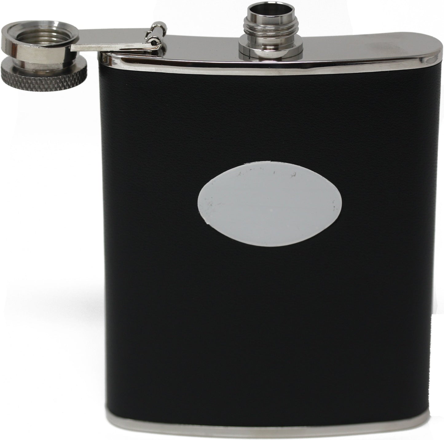 Black Leather 6oz Stainless Steel Flask w/Funnel GM3811