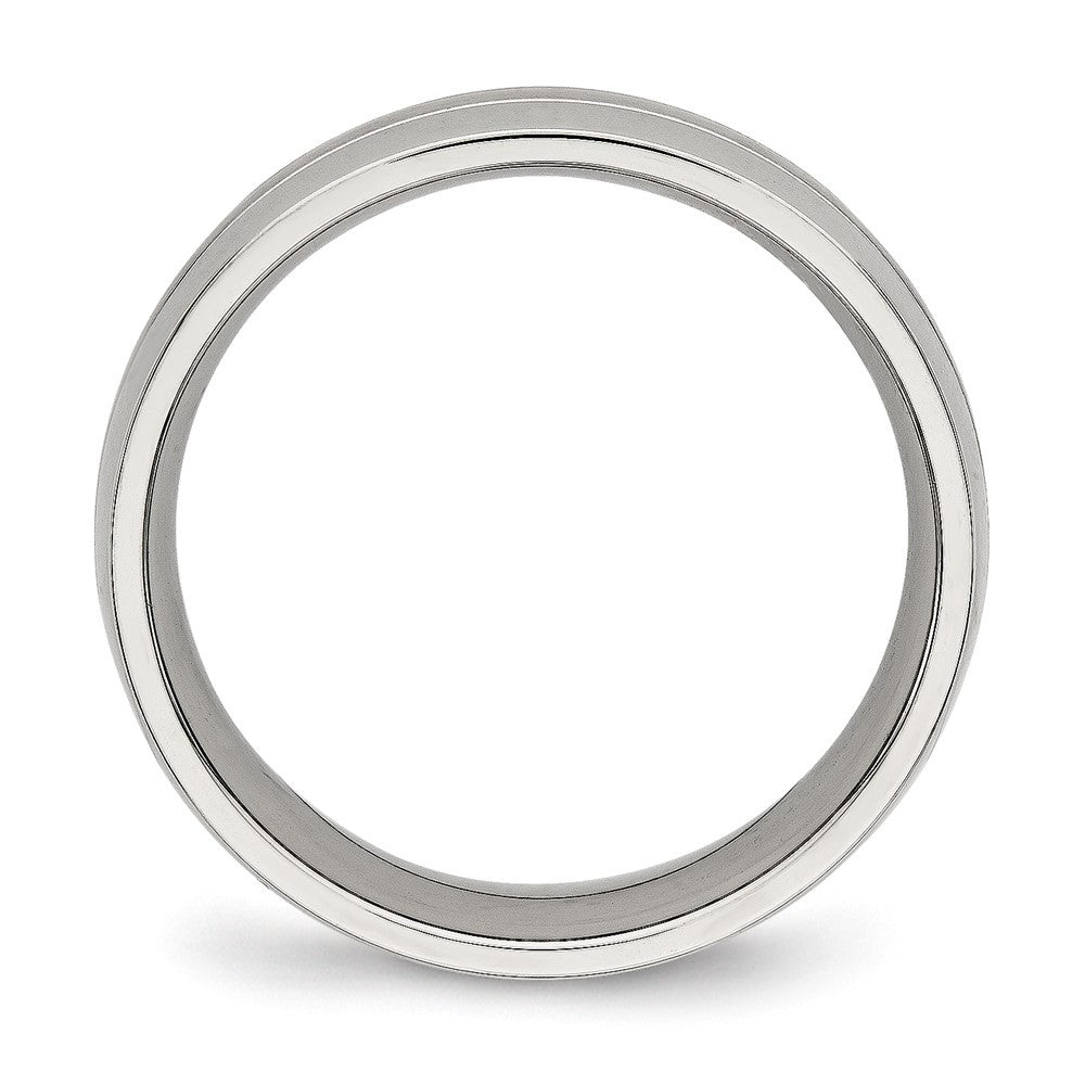 Stainless Steel Brushed and Polished 6.5mm Grooved Band Size - 9.5