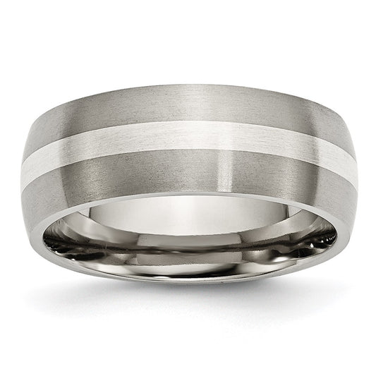 Titanium Brushed w/Sterling Silver Inlay 8mm Band Size - 9
