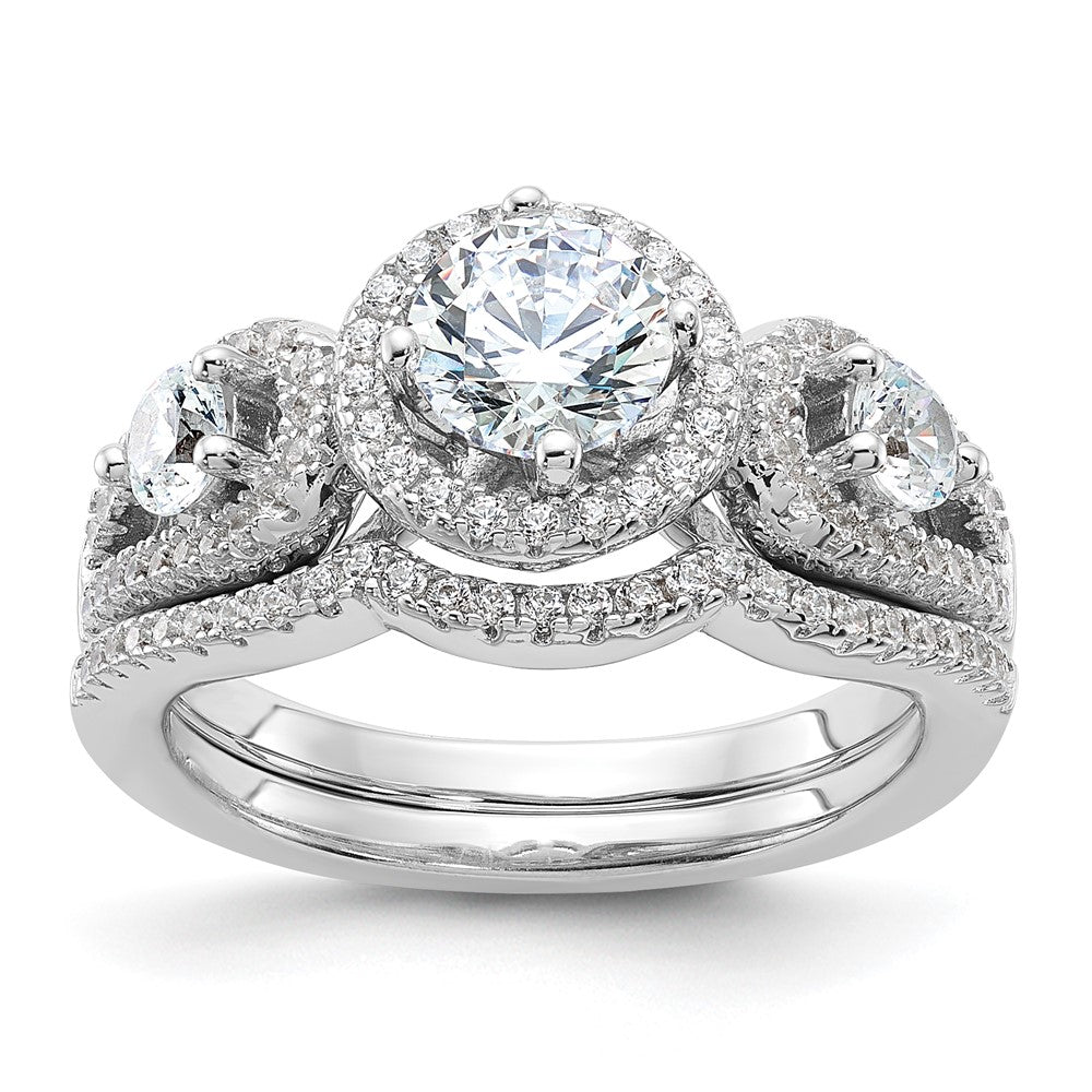 Brilliant Embers Sterling Silver Rhodium-plated 93 Stone Micro Pav‚ CZ 2-piece Wedding Set