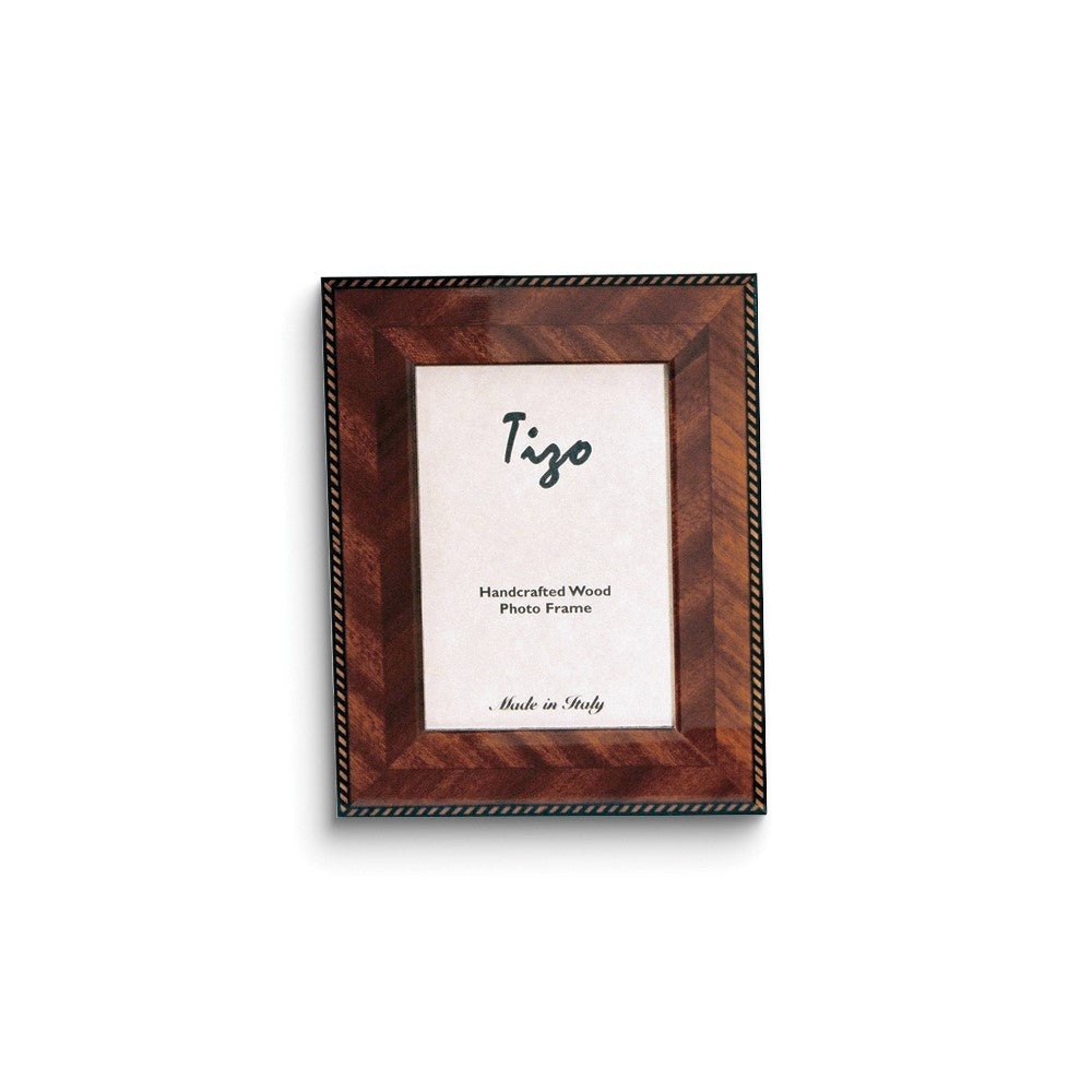 Handcrafted Wood Brown Marquetry 4x6 Photo Frame with Velvet Back