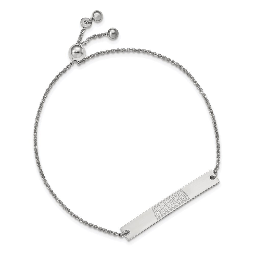 Sterling Silver Rhodium-plated LogoArt University of Alabama Small Bar Adjustable 9 inch Bracelet