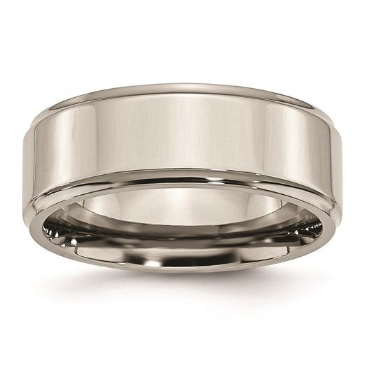 Titanium Polished 8mm Ridged Edge Band Size - 12