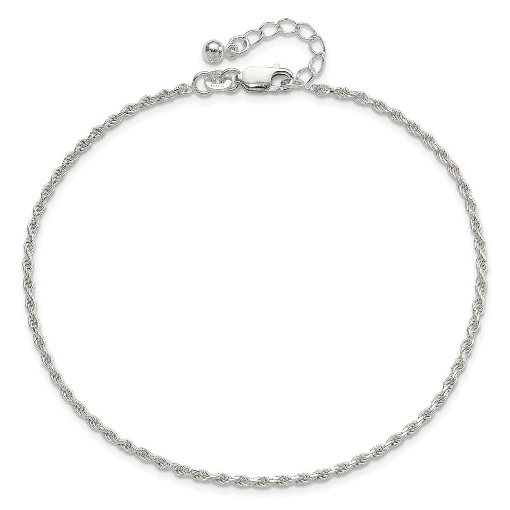 Sterling Silver Adjustable Diamond-Cut Rope 9in Plus 1in ext. Anklet 9 inches