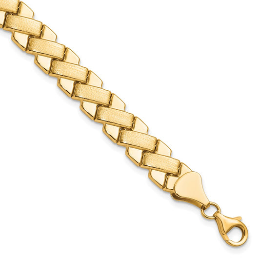 10K Polished and Brushed Fancy Bracelet 7.5  inches