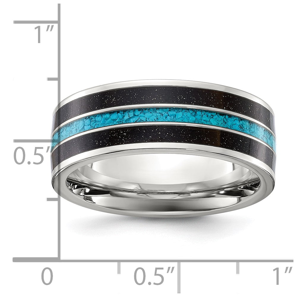 Chisel Stainless Steel Polished with Turquoise and Black Star Sandstone Inlay 8mm Band Size - 10.5