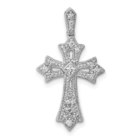 14k White Gold 1/6ct. Diamond Fleur de Lis Cross Pendant
